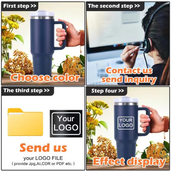 40oz Stainless Steel Vacuum Insulated Cold Cup with Handle - Customizable Business Gift Thermos - Image 4