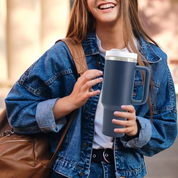 40oz Stainless Steel Vacuum Insulated Cold Cup with Handle - Customizable Business Gift Thermos - Image 2