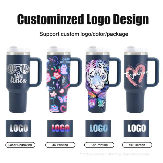40oz Stainless Steel Vacuum Insulated Cold Cup with Handle - Customizable Business Gift Thermos - Image 5
