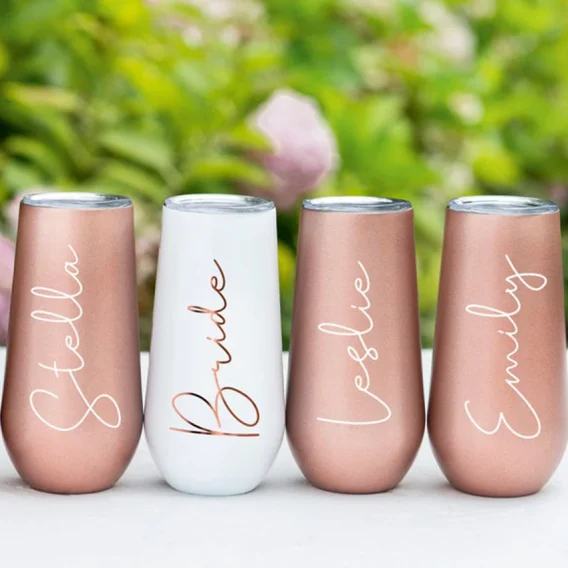 Personalized 6oz Flute Tumblers: Stainless Steel for Champagne, Bachelorette Party, Bridal Favors