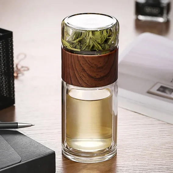 Double Wall Glass Water Bottle with Tea Infuser: Eco-Friendly Travel Tumbler with Case