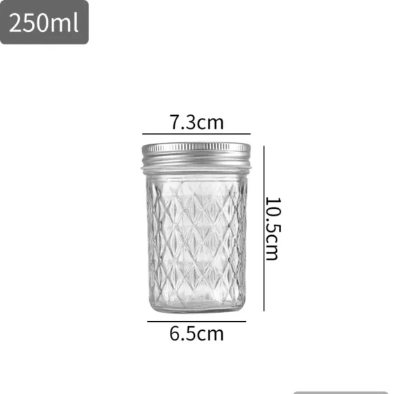Transparent Diamond Pattern Glass Mason Jar: Labelable Seal Split Jar for Fruit Juice - Image 6