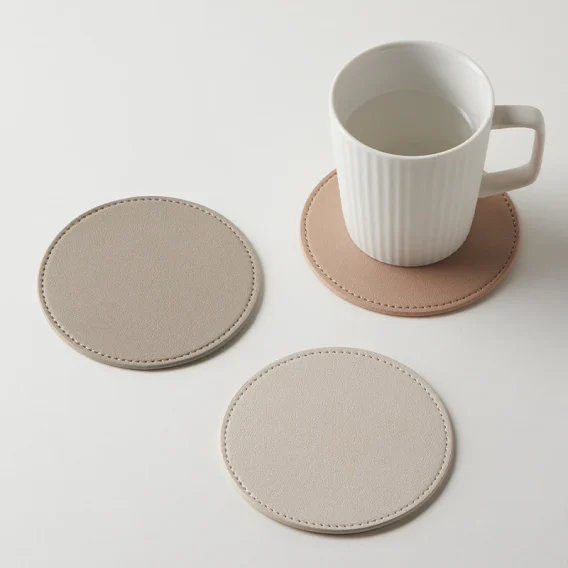 Customized Leather Coasters: Round Cup Pads for Tea, Coffee, Dish Drying - Nordic Home Decor - Image 2
