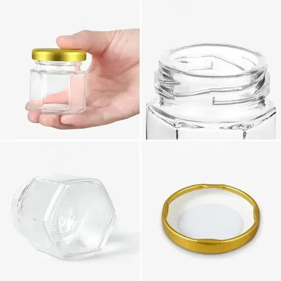 1.5Oz Mini Hexagon Glass Honey Jars with Wood Dipper & Bee Charms for Weddings & Parties - Image 5
