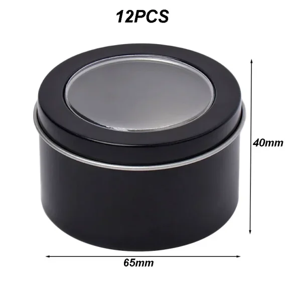 12Pcs Round Candle Jars with Lid: Metal Tin Box, Black/Gold/Silver, Cosmetic Storage - Image 5