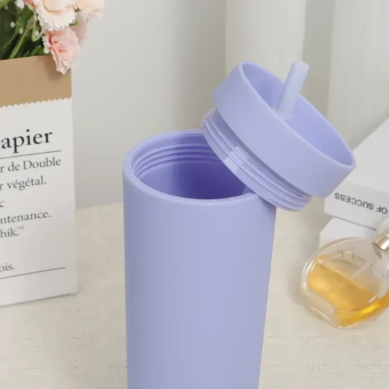 1pc Reusable Double-Layer Plastic Straw Cup: Water Bottle, Coffee Cup with Lid - Image 4