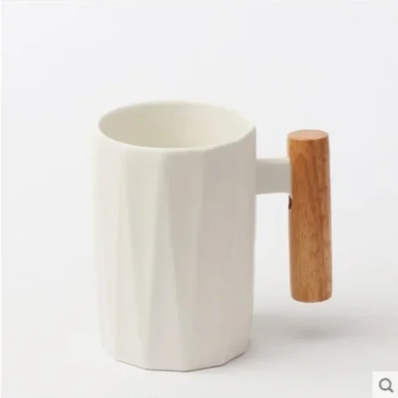 Custom Logo Wooden Handle coffee mug ceramic cup with spoon Porcelain ceramic mugs for Coffee milk tea with wooden handle Lid - Image 5
