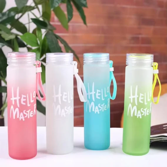 400ml Frosted Glass Drink Bottle: Portable, Colored, Gradient, Suitable for Kids, Boba Tumbler - Image 2