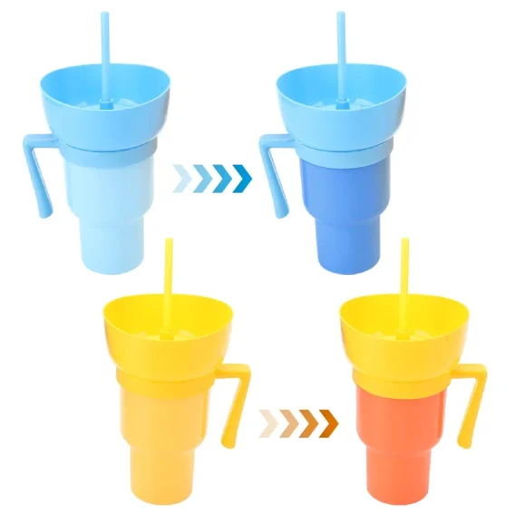 2-in-1 Stadium Tumbler: Popcorn & Drink Cola Cup, Portable Snack Bowl with Handle & Straw - Image 6
