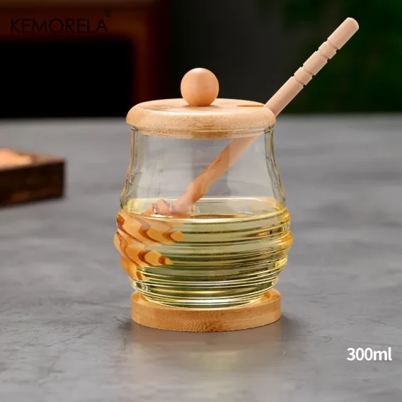 KEMORELA Honeycomb Glass Honey Tank: Kitchen Storage Container with Dipper & Lid for Weddings, Parties, Dining - Image 5