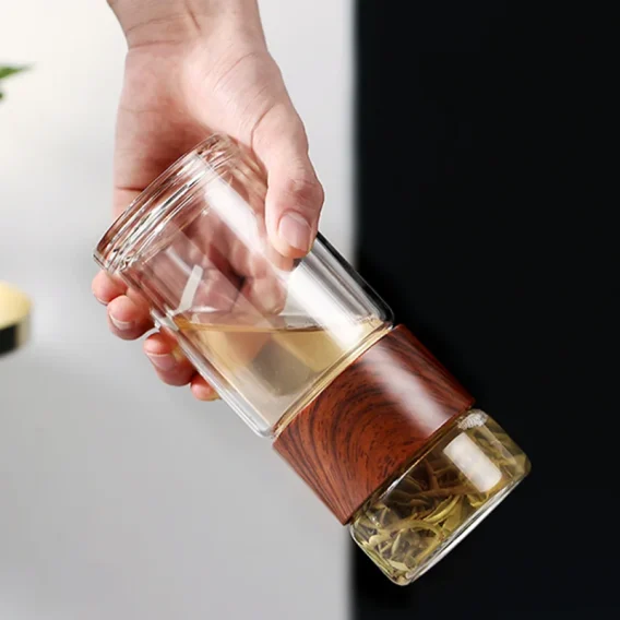 Double Wall Glass Water Bottle with Tea Infuser: Eco-Friendly Travel Tumbler with Case - Image 4