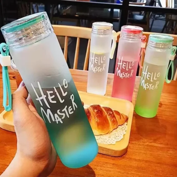 400ml Frosted Glass Drink Bottle: Portable, Colored, Gradient, Suitable for Kids, Boba Tumbler