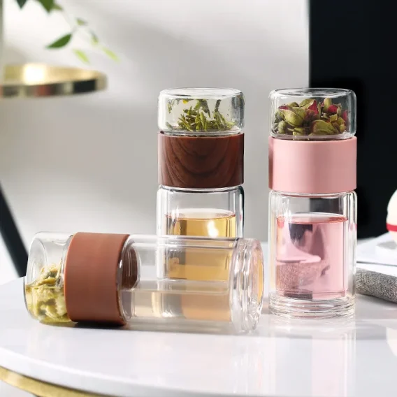 Double Wall Glass Water Bottle with Tea Infuser: Eco-Friendly Travel Tumbler with Case - Image 8