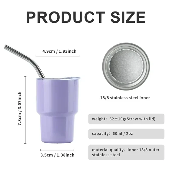 3oz Mini Tumbler Shot Glass: Stainless Steel Double Wall Vacuum Insulated with Straw & Lid - Image 3