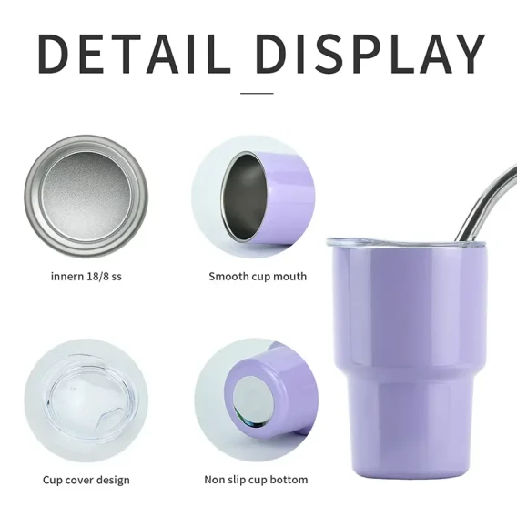 3oz Mini Tumbler Shot Glass: Stainless Steel Double Wall Vacuum Insulated with Straw & Lid - Image 4