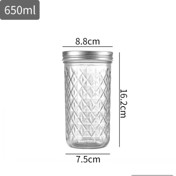 Transparent Diamond Pattern Glass Mason Jar: Labelable Seal Split Jar for Fruit Juice - Image 3
