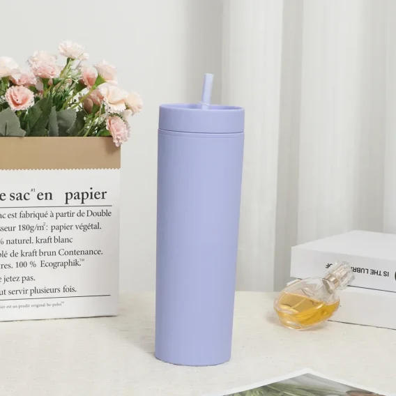 1pc Reusable Double-Layer Plastic Straw Cup: Water Bottle, Coffee Cup with Lid - Image 3
