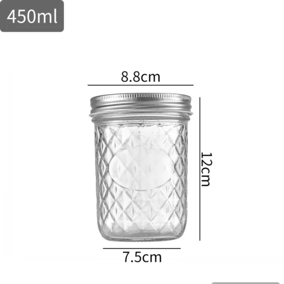 Transparent Diamond Pattern Glass Mason Jar: Labelable Seal Split Jar for Fruit Juice - Image 2
