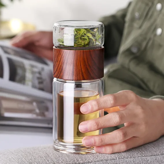 Double Wall Glass Water Bottle with Tea Infuser: Eco-Friendly Travel Tumbler with Case - Image 3