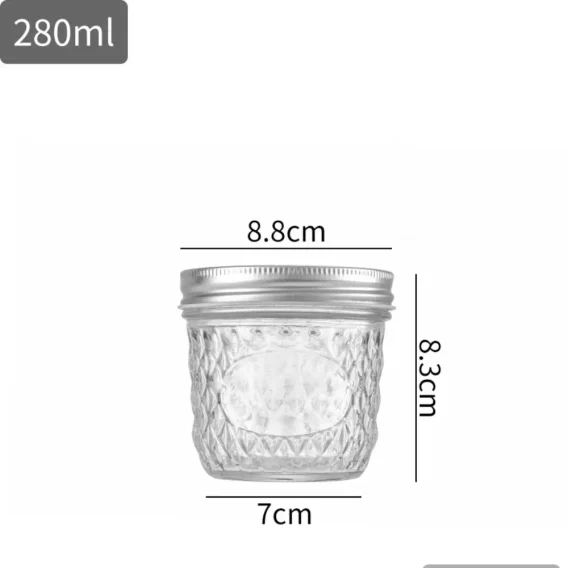 Transparent Diamond Pattern Glass Mason Jar: Labelable Seal Split Jar for Fruit Juice - Image 4