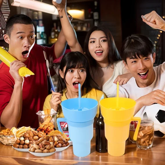 2-in-1 Stadium Tumbler: Popcorn & Drink Cola Cup, Portable Snack Bowl with Handle & Straw - Image 4