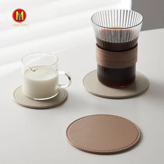 Customized Leather Coasters: Round Cup Pads for Tea, Coffee, Dish Drying - Nordic Home Decor