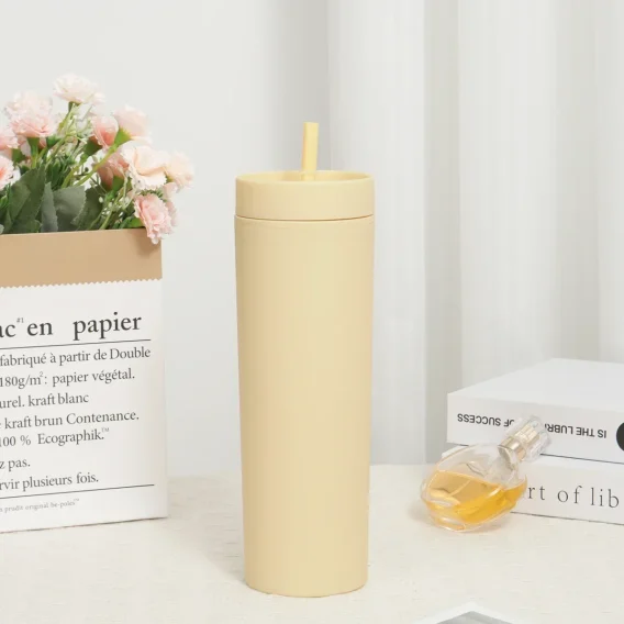 1pc Reusable Double-Layer Plastic Straw Cup: Water Bottle, Coffee Cup with Lid - Image 8