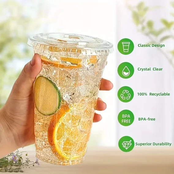 Customizable Plastic Cups with Lids (50pcs) - Personalized Cold Drink Party & Event Supplies - Image 2