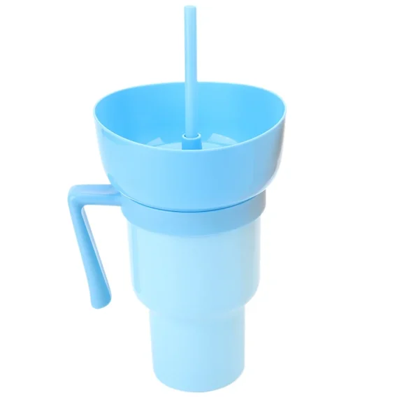 2-in-1 Stadium Tumbler: Popcorn & Drink Cola Cup, Portable Snack Bowl with Handle & Straw - Image 11