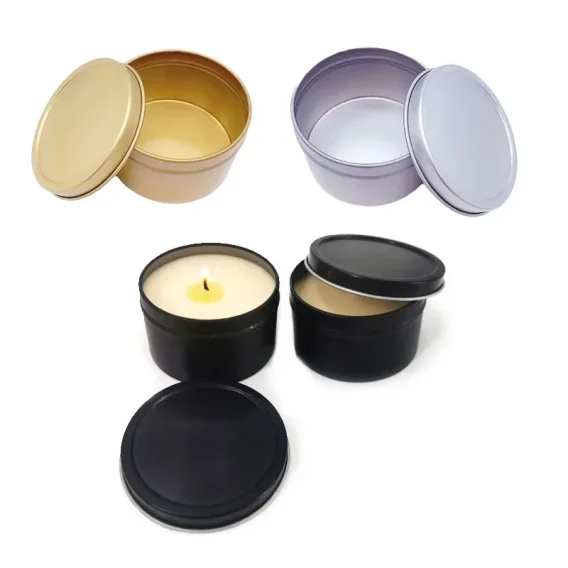 12Pcs Round Candle Jars with Lid: Metal Tin Box, Black/Gold/Silver, Cosmetic Storage - Image 2