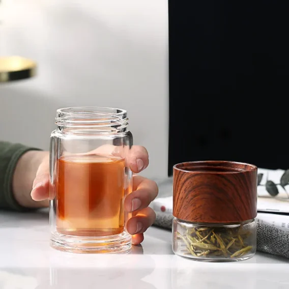 Double Wall Glass Water Bottle with Tea Infuser: Eco-Friendly Travel Tumbler with Case - Image 2