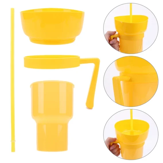 2-in-1 Stadium Tumbler: Popcorn & Drink Cola Cup, Portable Snack Bowl with Handle & Straw - Image 12