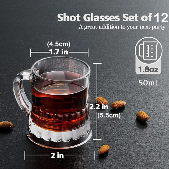 12PCS Mini Beer Mugs: Heavy Base Clear Shot Glasses for Party Drinks - Image 7
