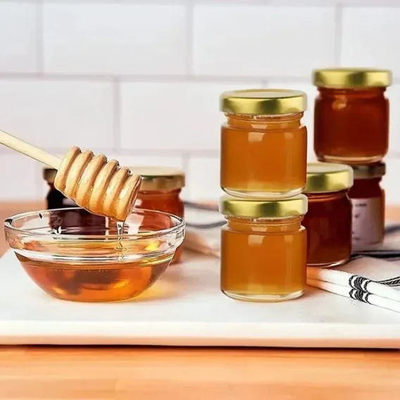 1.5Oz Mini Hexagon Glass Honey Jars with Wood Dipper & Bee Charms for Weddings & Parties - Image 3