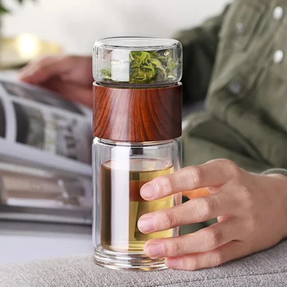 Double Wall Glass Water Bottle with Tea Infuser: Eco-Friendly Travel Tumbler with Case - Image 7