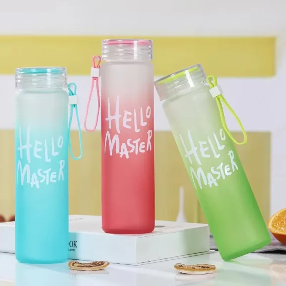 400ml Frosted Glass Drink Bottle: Portable, Colored, Gradient, Suitable for Kids, Boba Tumbler - Image 3