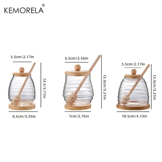 KEMORELA Honeycomb Glass Honey Tank: Kitchen Storage Container with Dipper & Lid for Weddings, Parties, Dining - Image 6