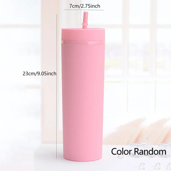 1pc Reusable Double-Layer Plastic Straw Cup: Water Bottle, Coffee Cup with Lid - Image 5