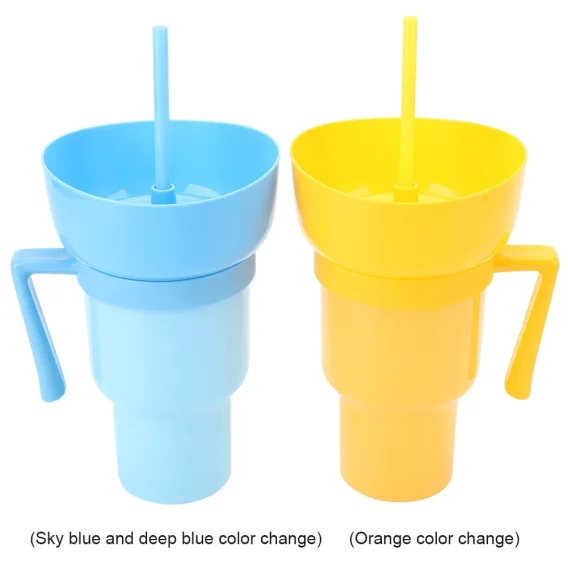 2-in-1 Stadium Tumbler: Popcorn & Drink Cola Cup, Portable Snack Bowl with Handle & Straw - Image 7