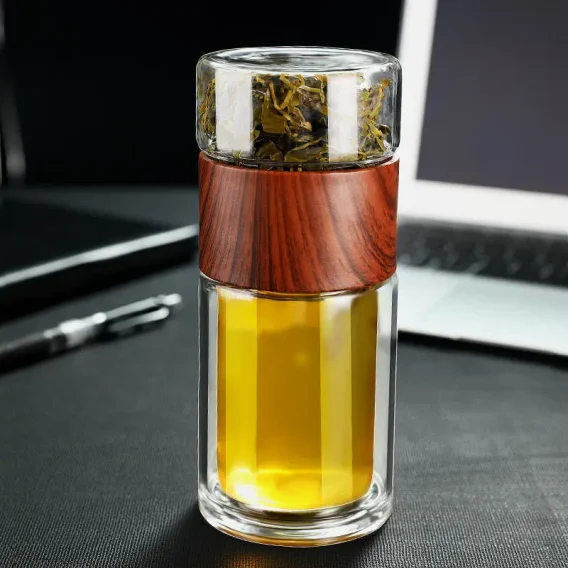 Double Wall Glass Water Bottle with Tea Infuser: Eco-Friendly Travel Tumbler with Case - Image 6