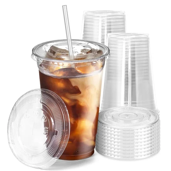 Customizable Plastic Cups with Lids (50pcs) - Personalized Cold Drink Party & Event Supplies