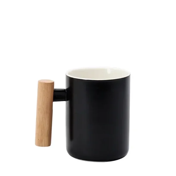 Custom Logo Wooden Handle coffee mug ceramic cup with spoon Porcelain ceramic mugs for Coffee milk tea with wooden handle Lid - Image 6