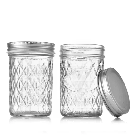 Transparent Diamond Pattern Glass Mason Jar: Labelable Seal Split Jar for Fruit Juice - Image 8