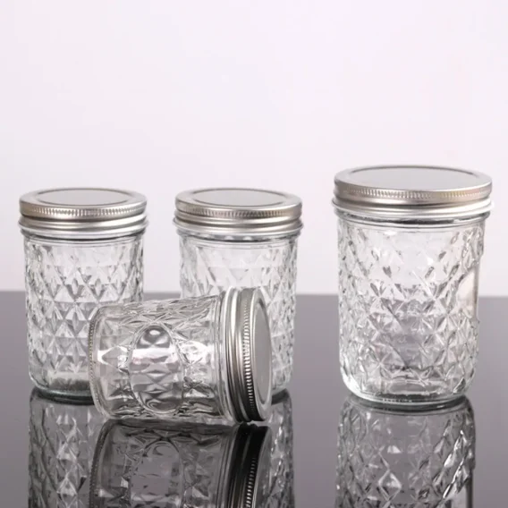 Transparent Diamond Pattern Glass Mason Jar: Labelable Seal Split Jar for Fruit Juice - Image 11